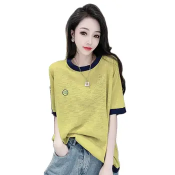 2023 Új koreai Rövid ujjú póló Női Ruházat Nyári High street Alkalmi Laza O nyak Osztott pólók Felsők Pólók AC120